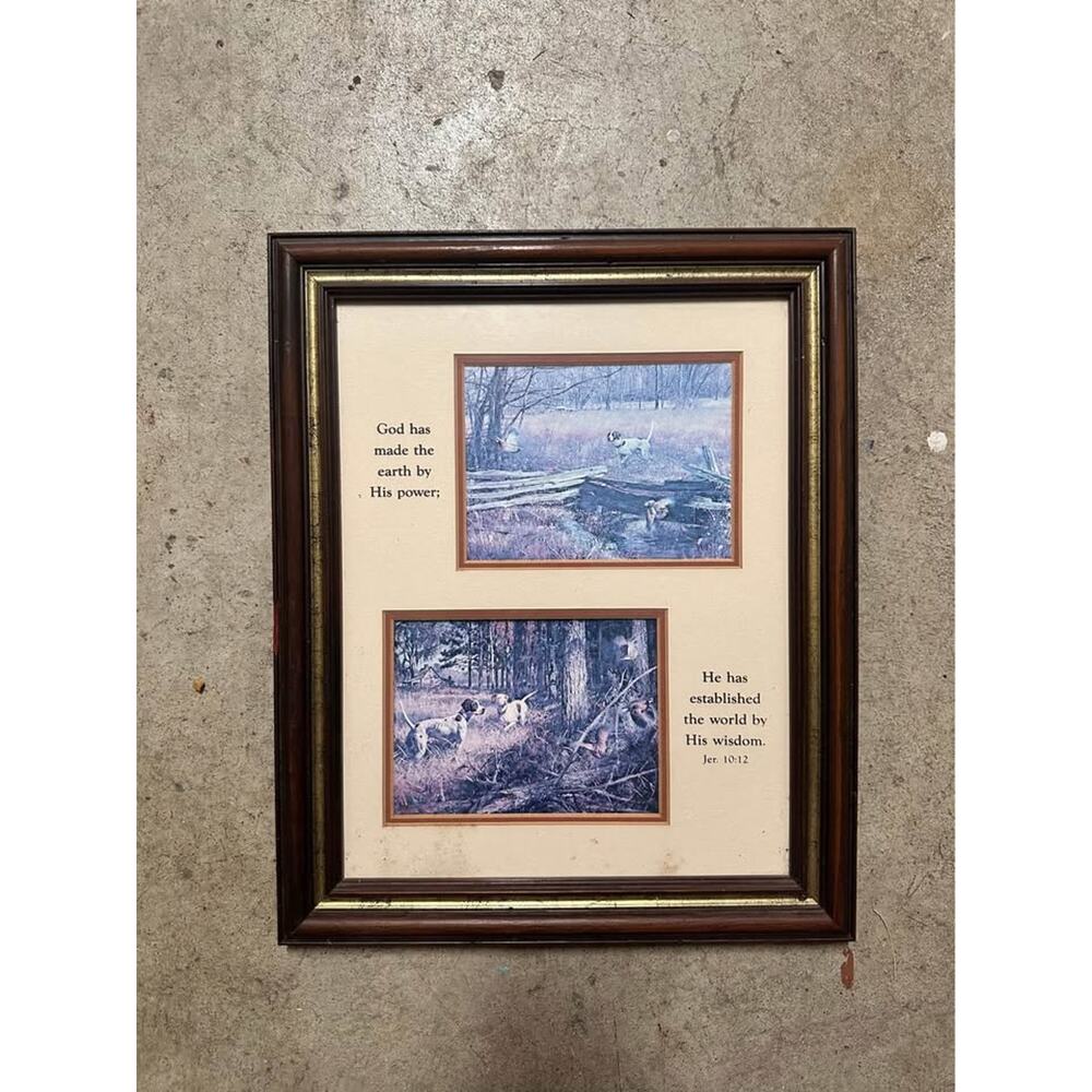 Vintage Hunting Dogs Print w Bible Scripture – Rustic Religious Art – 17” x 13”